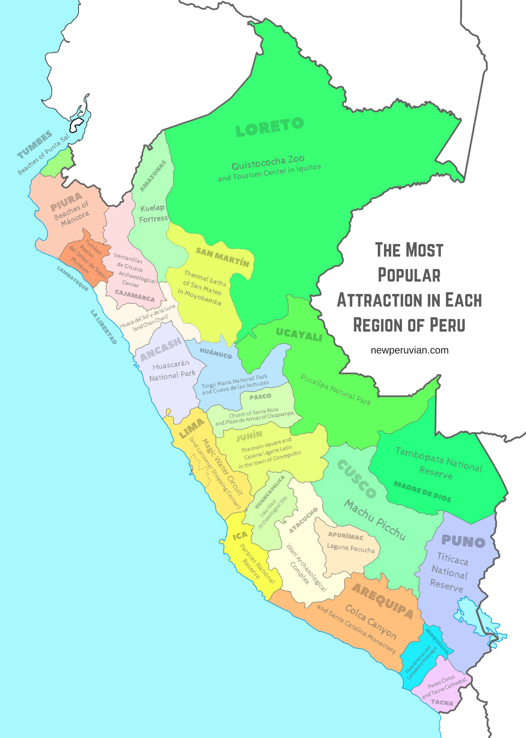 Popular attractions in Peru by region